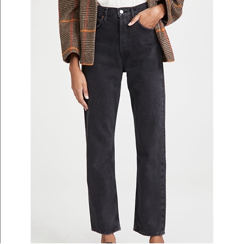 Agolde High-Rise Straight Leg Jeans in Washed Black